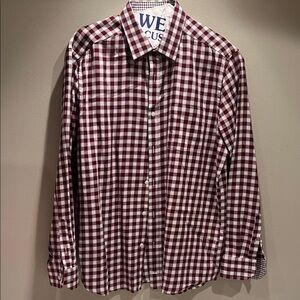 Johnston & Murphy Burgundy and White Checkered Shirt